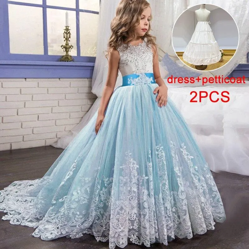 2021 Summer Send Lining Bridesmaid Dress For Elegant Kids Dresses For Girls Children Wedding Formal Girl Party Princess Dress