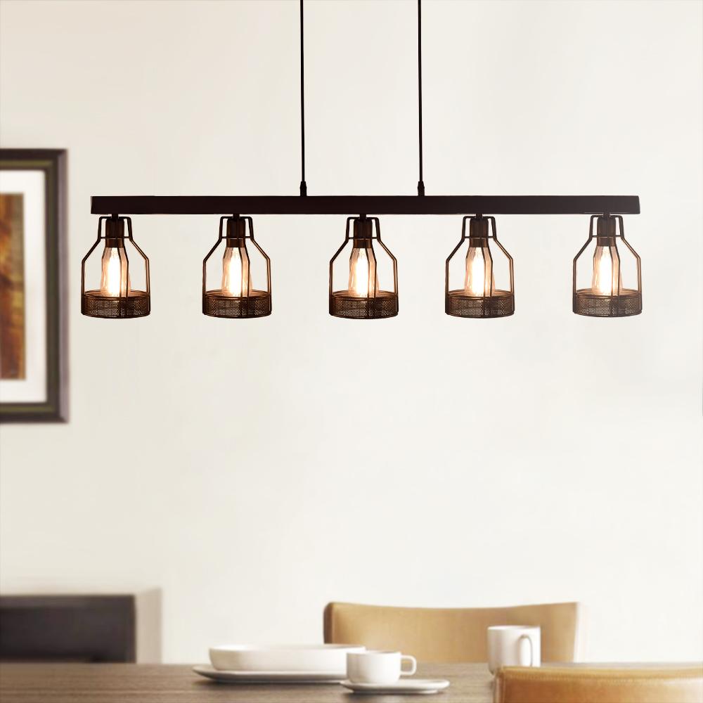 5-Light Industrial Kitchen Island Linear Pendant