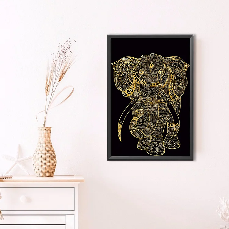 Full Round Drill Diamond Painting - Black Gold Elephant - 40*60cm