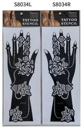 1pair 2pcs hand sleeve temporary tattoo stencil henna lace mandala tattoo template spray paint templates sheets lotus flowers