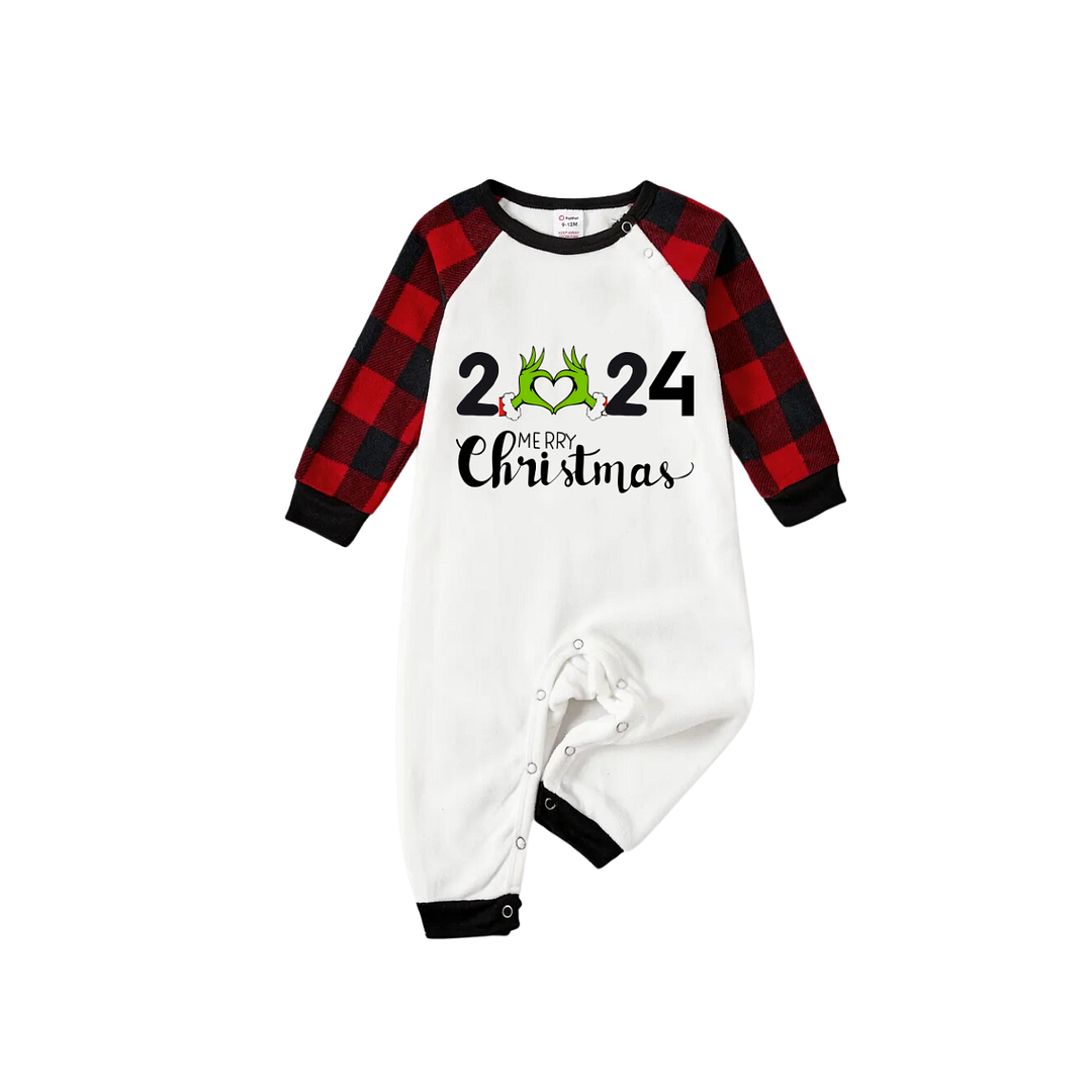 "Family Christmas 2024" Text Printed Red and Black Plaid Family Matching Pajamas
