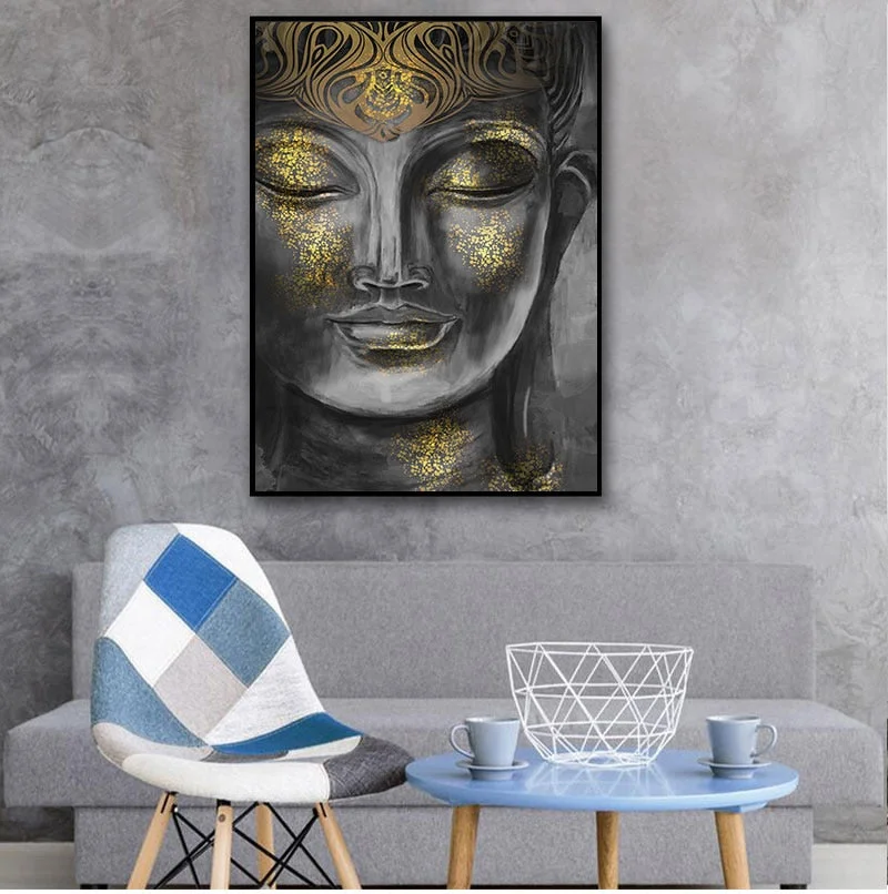 1 Pieces Modern Home Decor Wall Art Pictures For Living Room Golden Buddha Statue HD Canvas Oil Painting Bedroom Fashion Posters