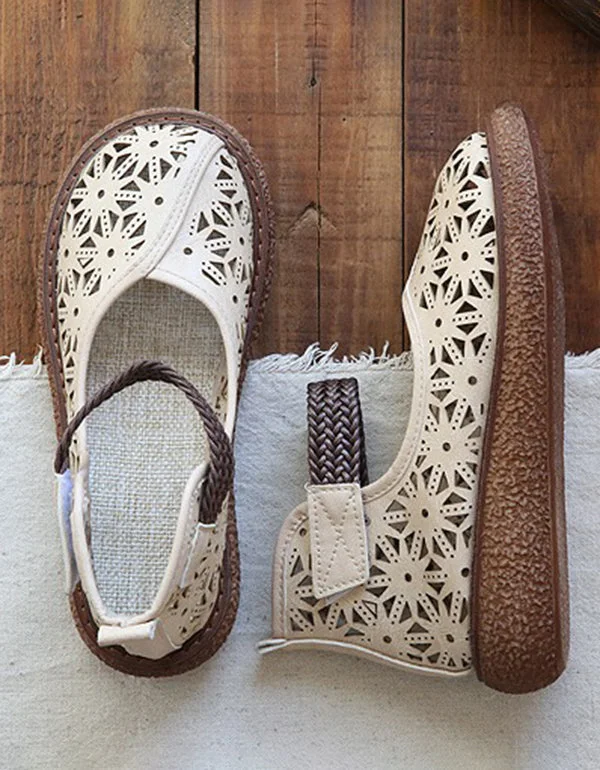 Women's Elegant Retro Wild Boho Platform Leather Walking Sandals Shoes