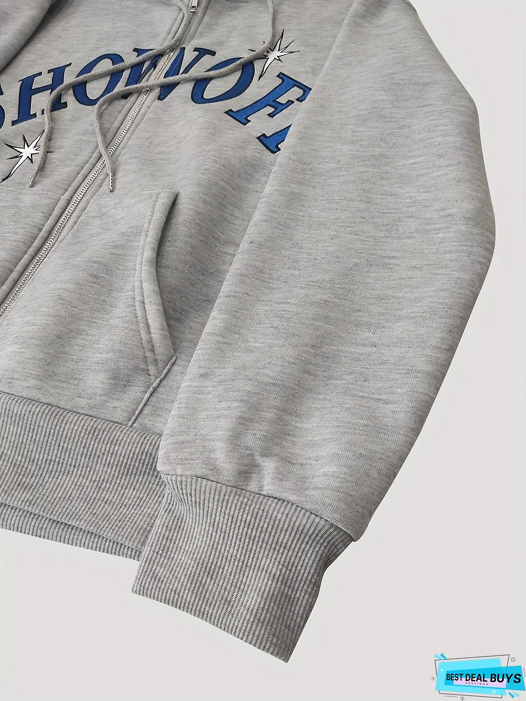 Letter Print Zip Up Drawstring Hoodie, Casual Long Sleeve Loose Sweatshirt With Pocket, Women's Clothing