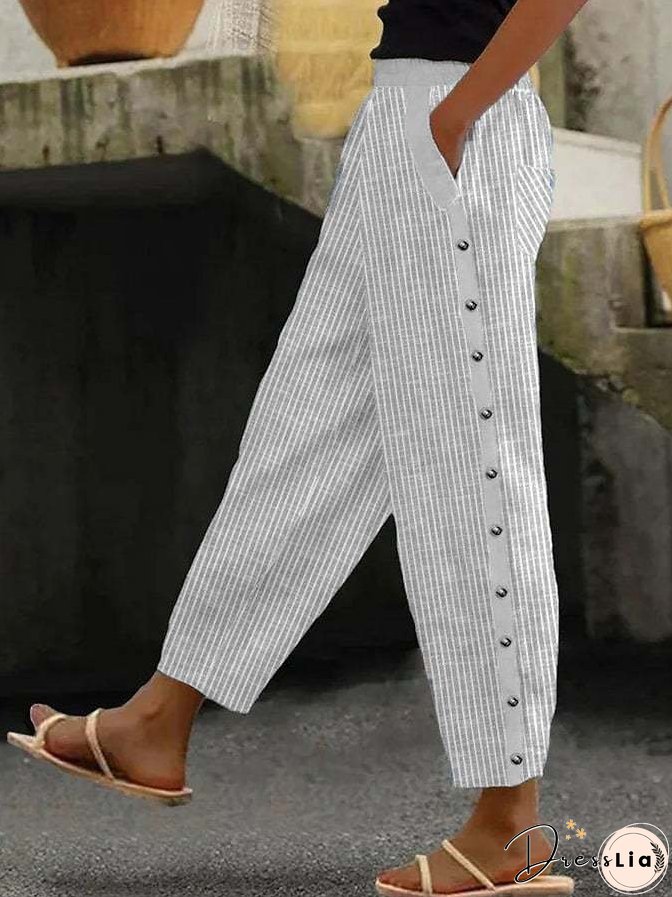 Fashionable Printed Striped Elastic Waist Cropped Pants