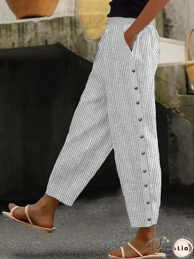 Fashionable Printed Striped Elastic Waist Cropped Pants