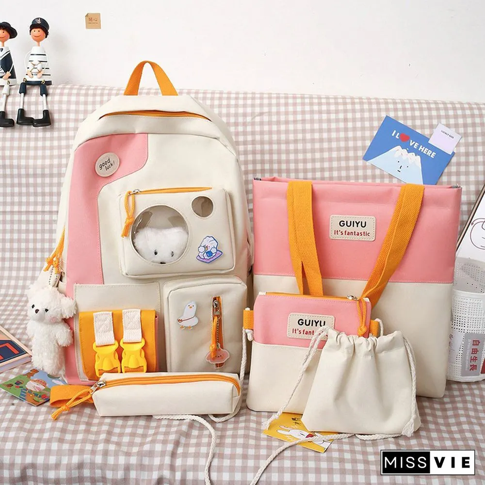 Colorblock Five-Piece College Style Backpack