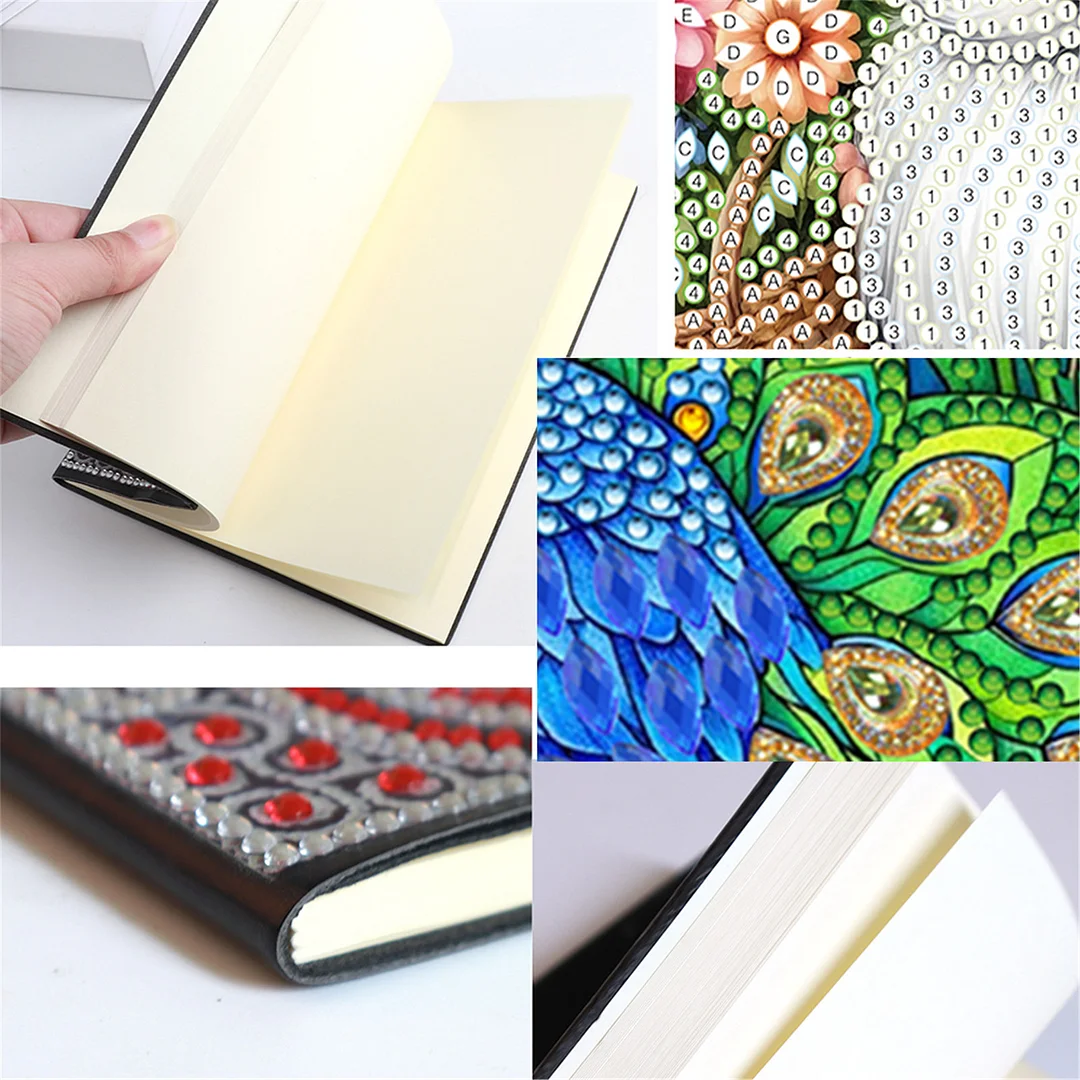 DIY Flower Diamond Painting Journals Notebooks 50 Pages A5 No Lines Special Shaped Diamond Art Kits for Beginners Craft Lovers and Artists (Peacock)