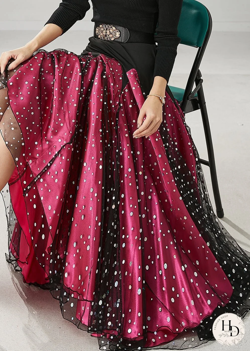 Women Mulberry Zircon Patchwork Tulle Skirts Spring