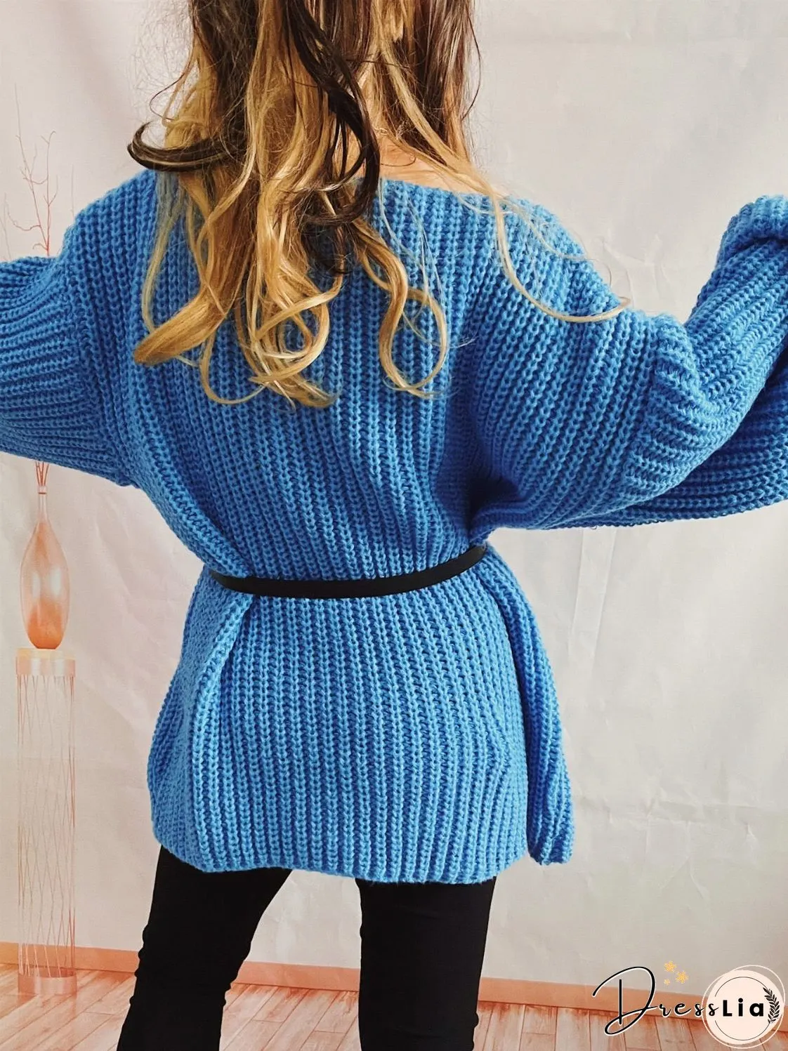Boat Neck Long Sleeve Sweater with Belt