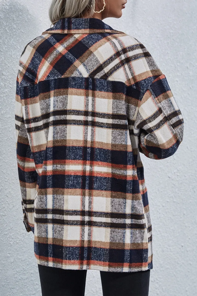 Long Sleeve Casual Plaid Woolen Coat