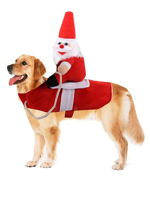 Dog Santa Costume Santa Claus Riding Pet Cosplay Outfit-elleschic