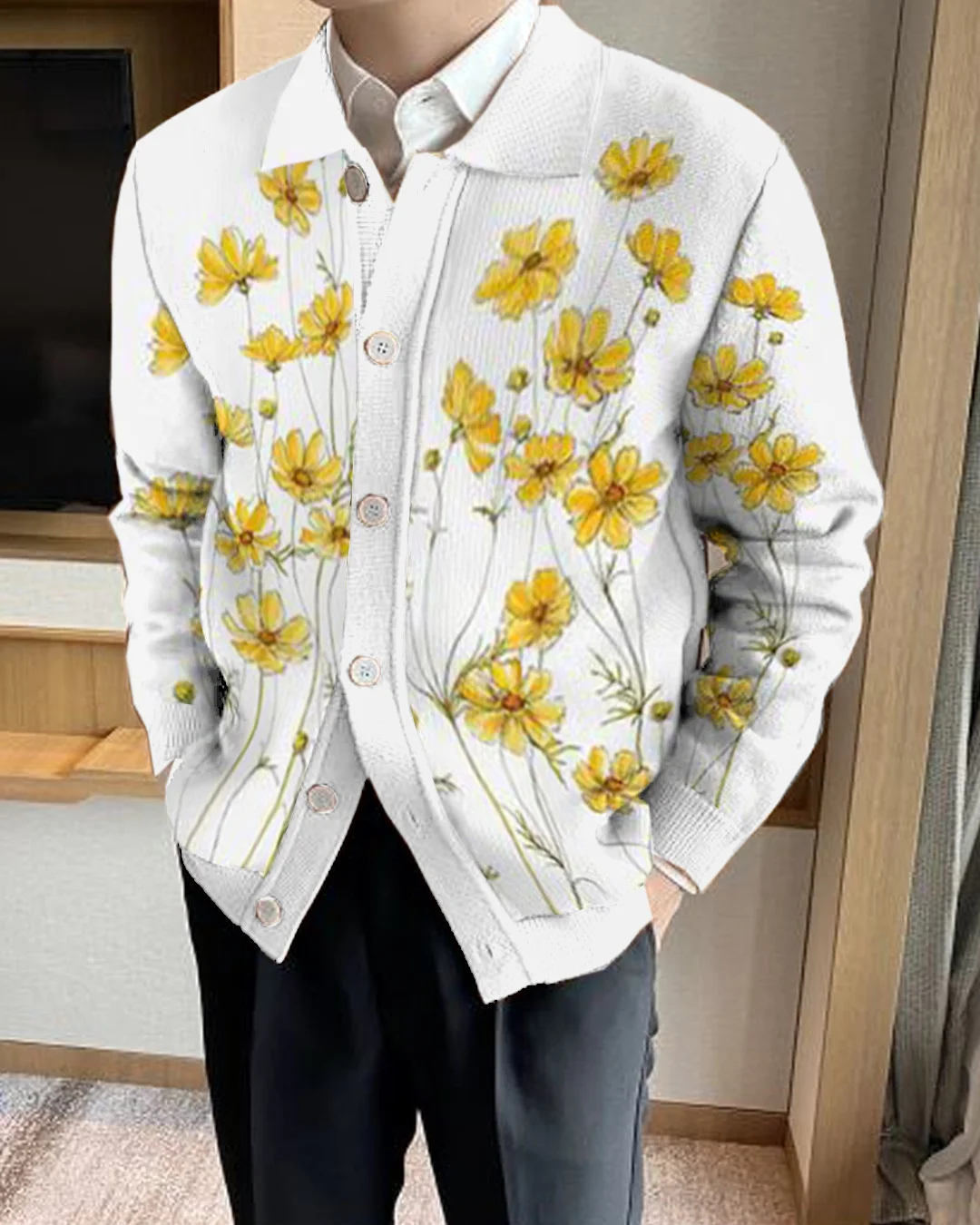 Men's Lapel Knitted Sweater Cardigan 45ed