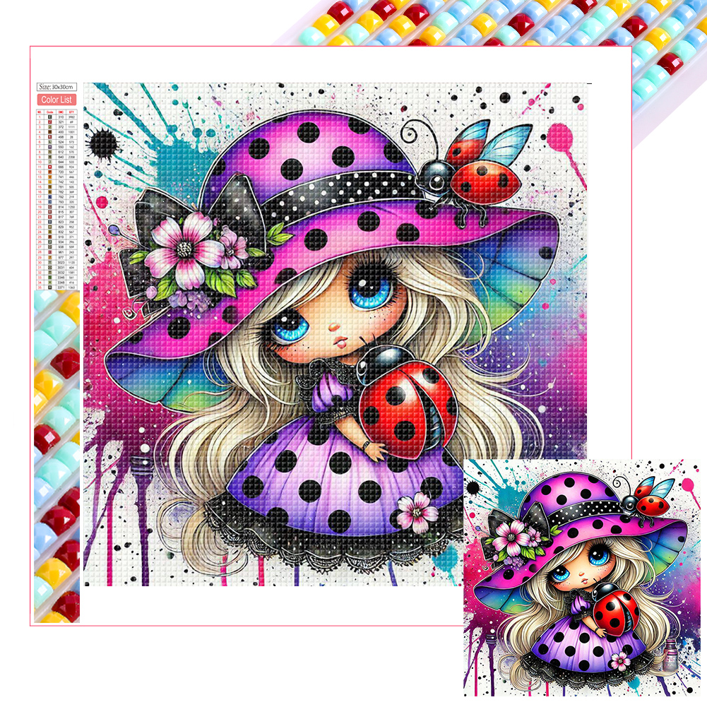 Colorful Ladybug Girl 30*30cm(picture) full square drill diamond painting