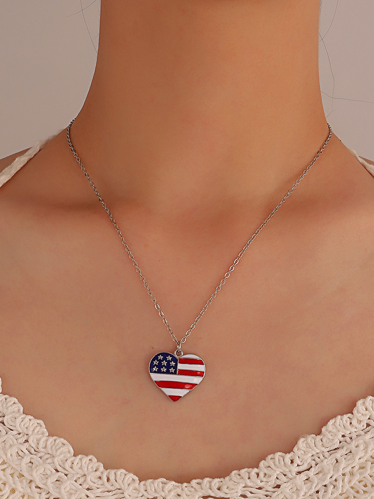 Comstylish American Independence Day Heart Flag Necklace