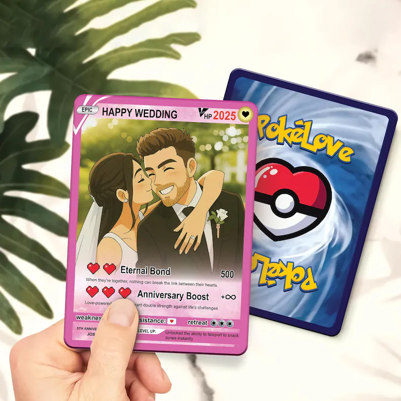 Personalized Couple Poke Love Acrylic Card, Custom photo Anime Themed ...