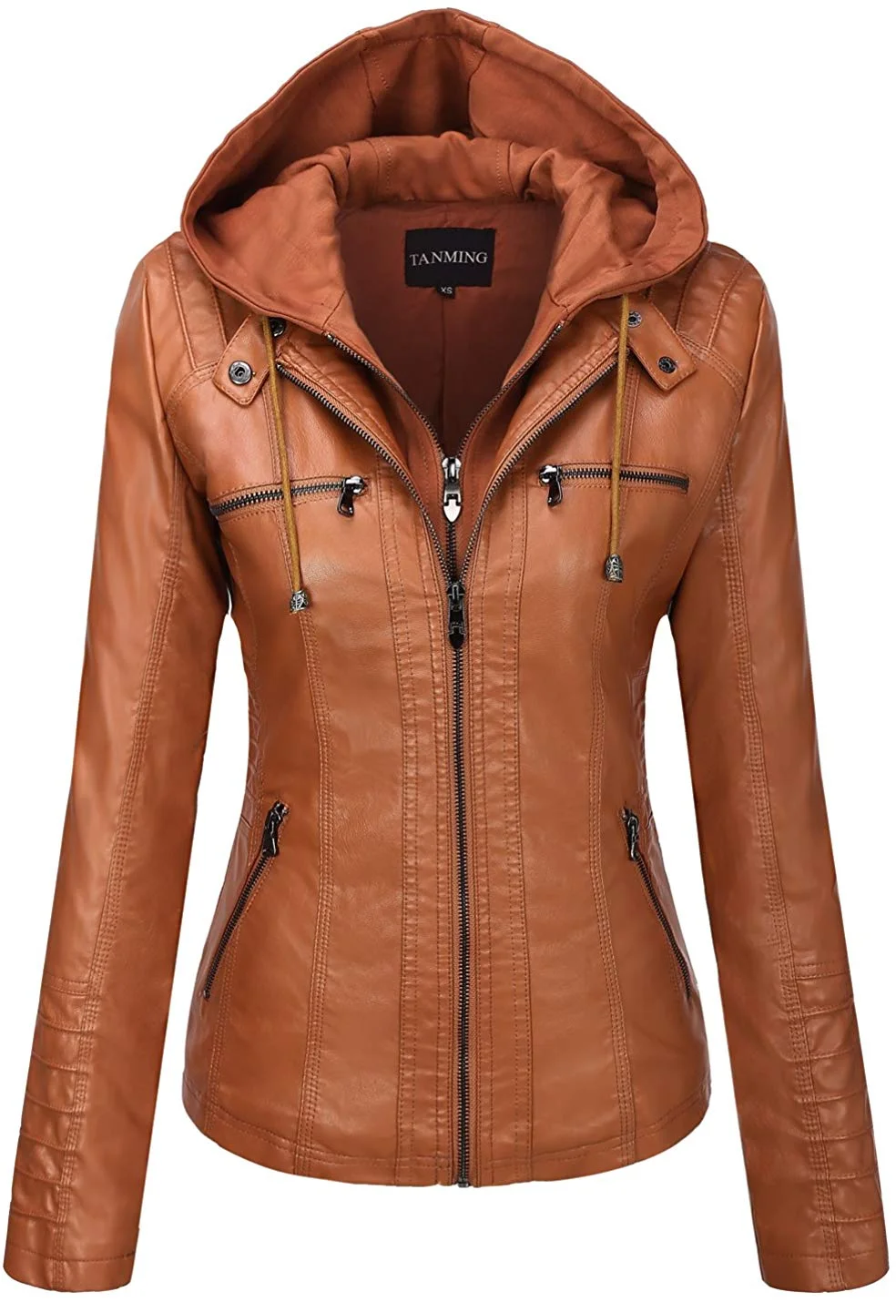 Women's Removable Hooded Faux Leather Jackets