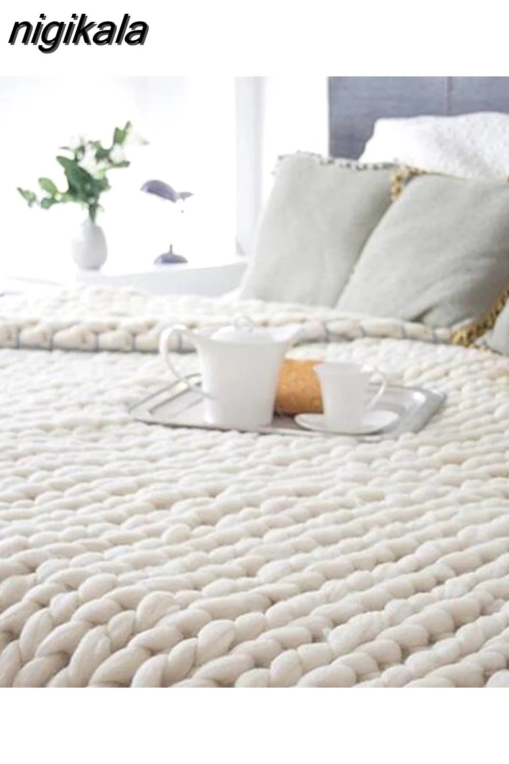 nigikala Chunky Merino Wool Blanket Thick Big Yarn Roving Knitted Blanket Winter warm Throw Blankets sofa bed blanket