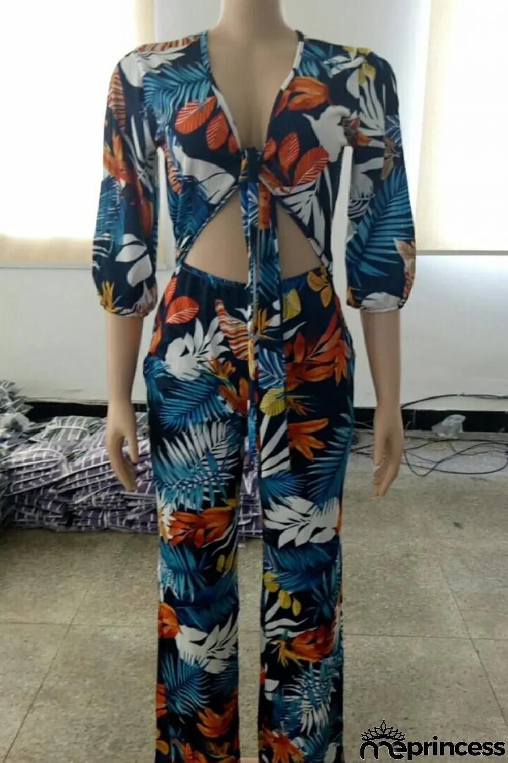 Coffee Sexy Fashion Asymmetrical Hollow bandage Polyester Sleeveless Slip Jumpsuits