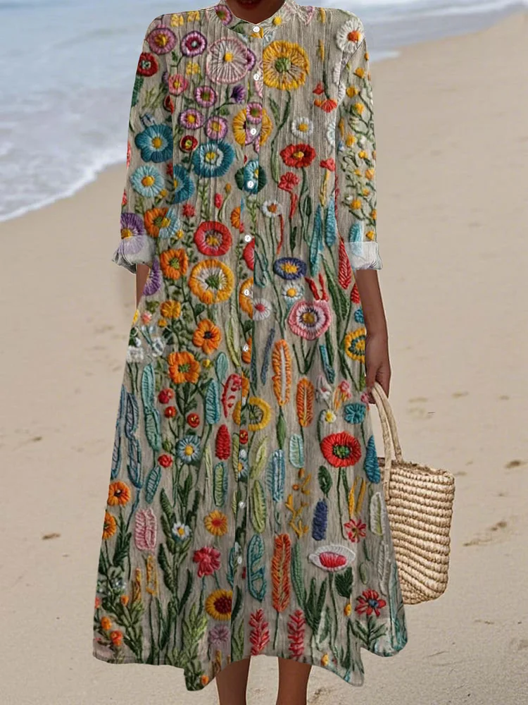 Women's Vintage Floral Art Print Dress