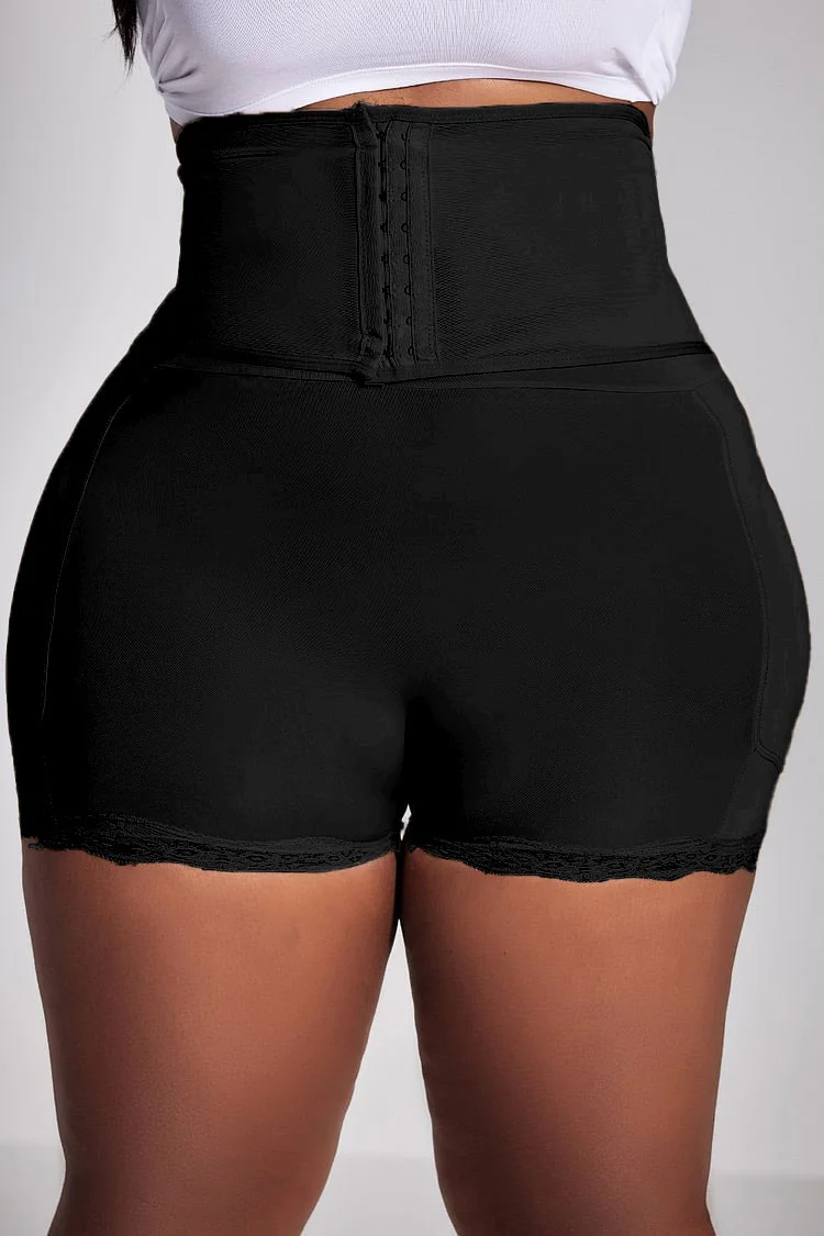 Xpluswear Design Plus Size Daily Black High Waist Body Shaping Waist Buttoned Hip Butt Lifting Shapewear 