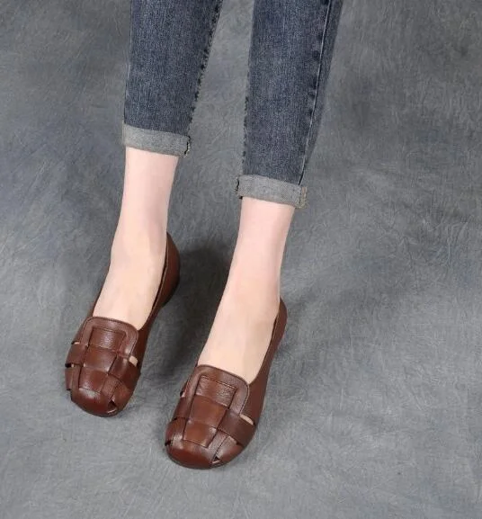 2022 New Fashion Women Genuine PU Leather Flat Shoes Woman Casual Work Mother Women's Shoes Women Flats Retro Shoes Sneakers