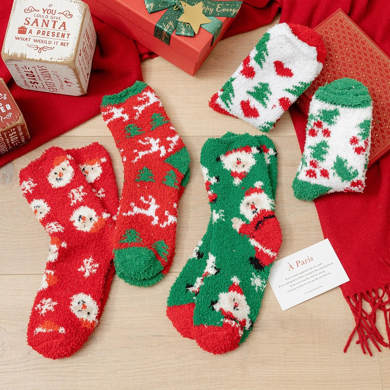 Christmas Socks Women’s Coral Fleece Socks Women’s Carpet Velvet Socks Winter Thickened Floor Sleeping Plush Socks