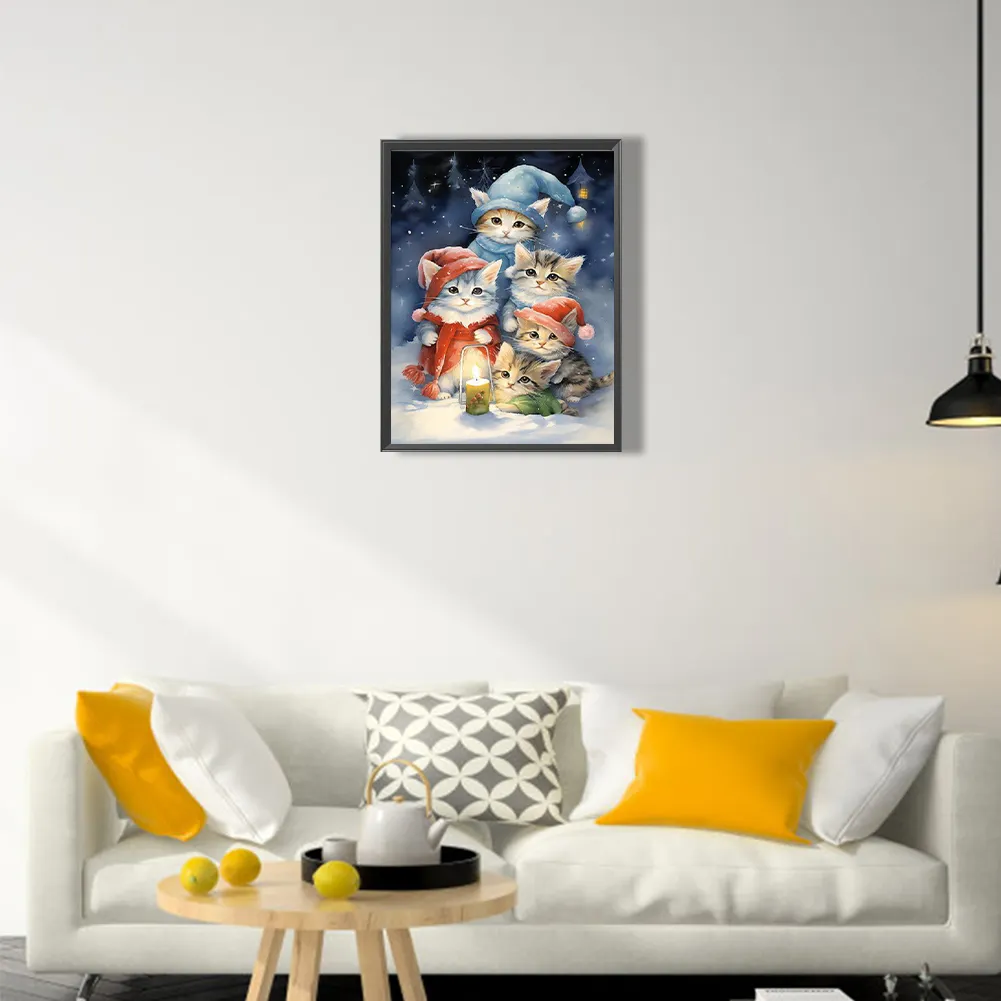Diamond Painting - Full Square Drill - Christmas Cat(Canvas|30*40cm)