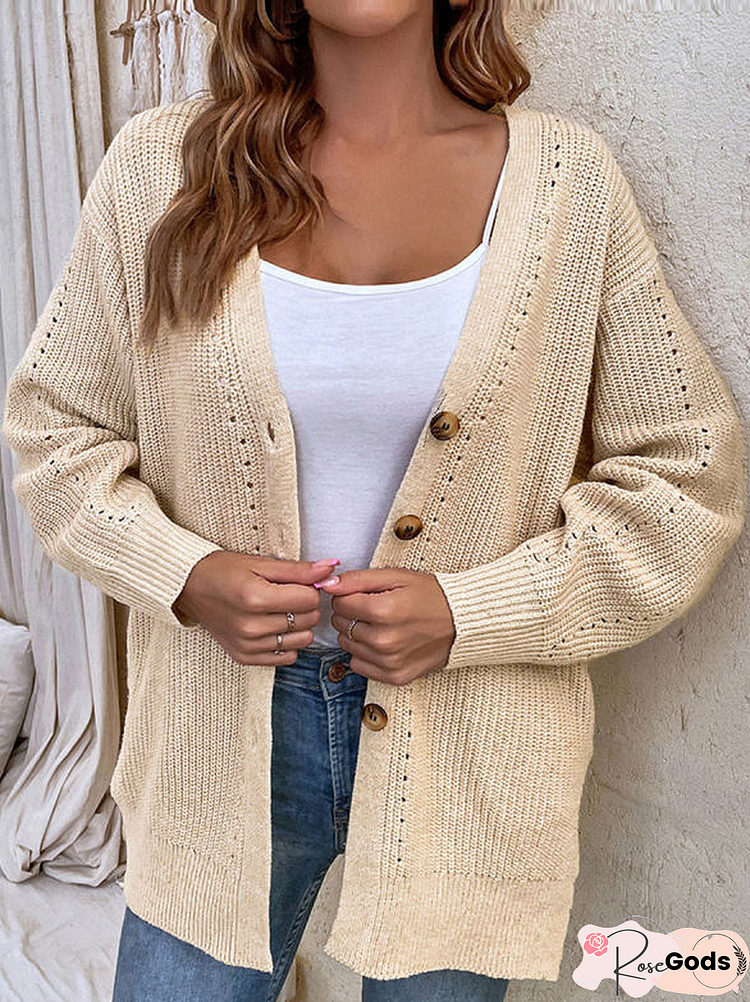 Women Casual Plain Winter V Neck Natural Loose Long Sleeve Wool/Knitting Regular Sweater Coat