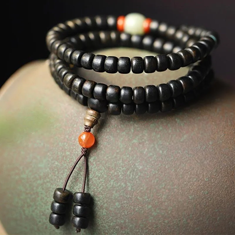 108 Mala Beads Agarwood Jade Strength Calm Bracelet