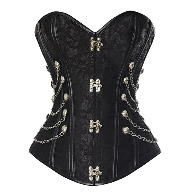 Sapubonva steampunk corsets and bustiers plus size black brown leather corset steel bone spiral tops chain gothic pirate vintage