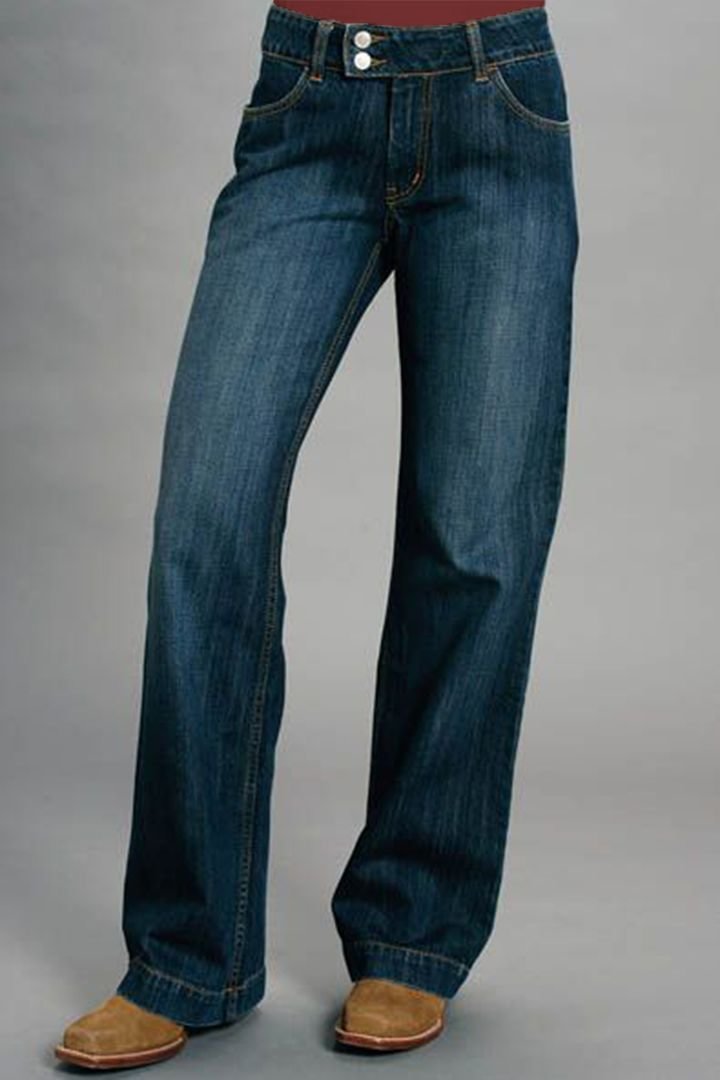 Vintage Oblique Button Mid Waist Bootcut Jeans