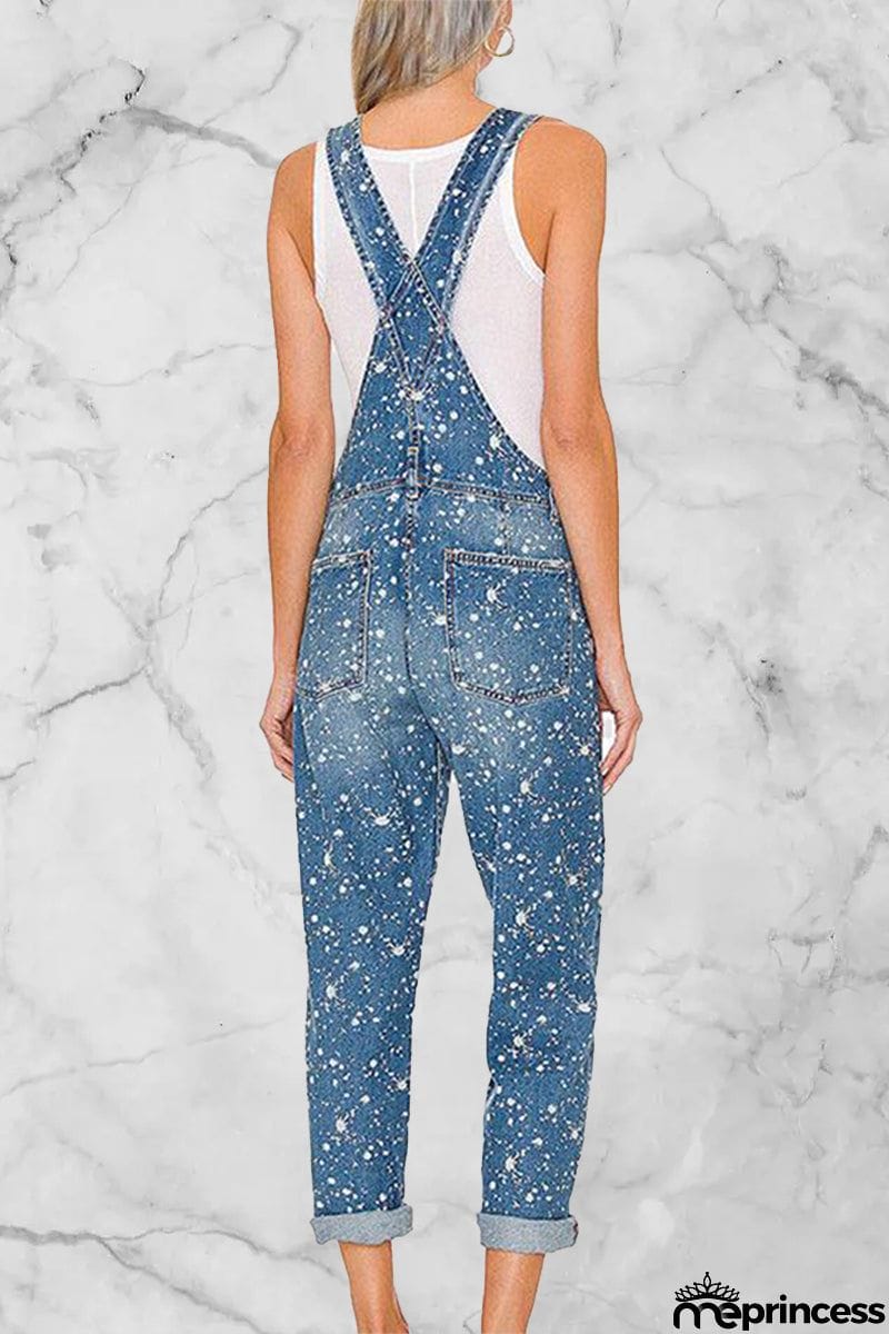 Street Solid Patchwork Sleeveless High Waist Loose Denim Jumpsuits