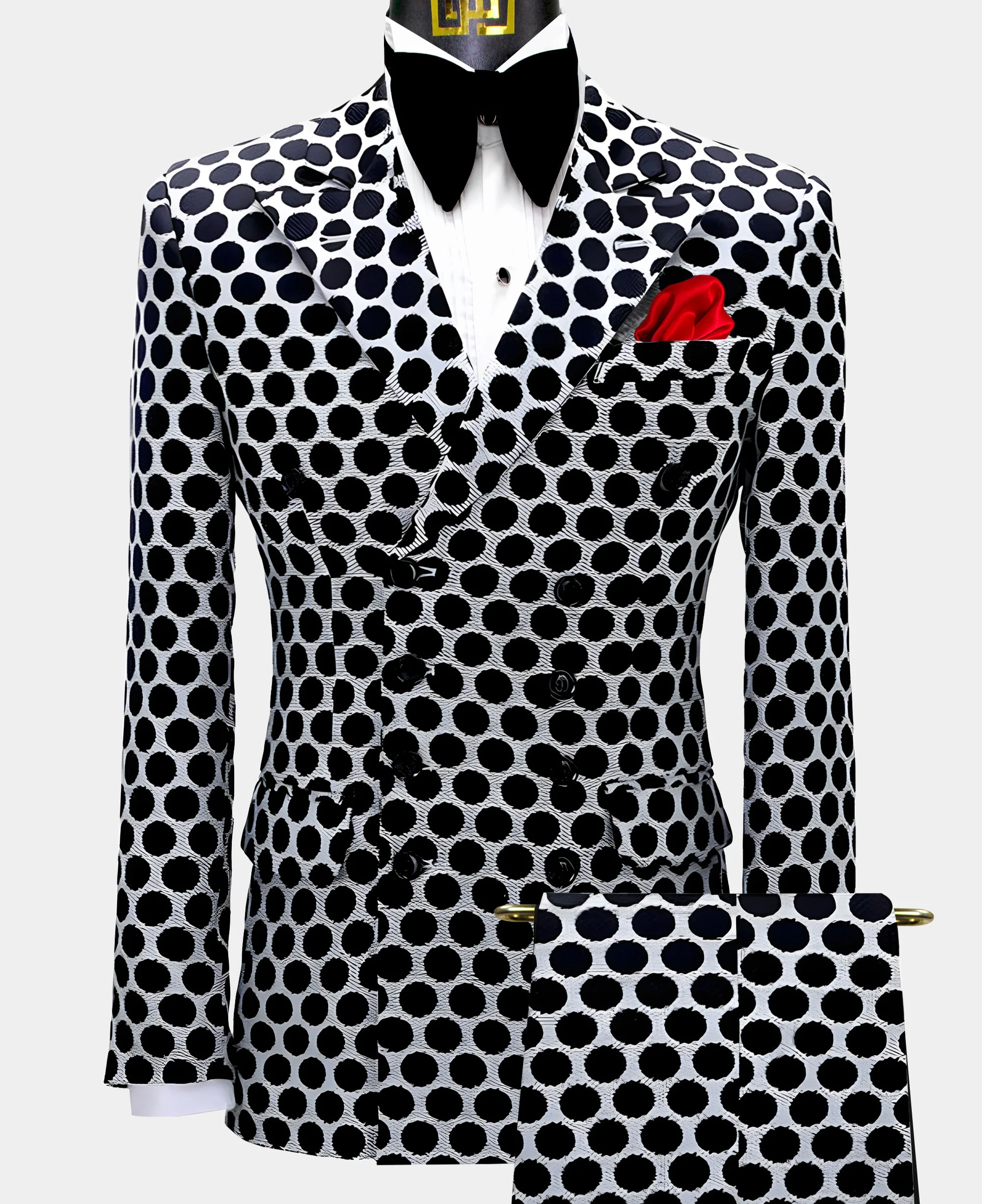 Polka Dot Print Double Breasted Blazer & Pant 2Pcs Set