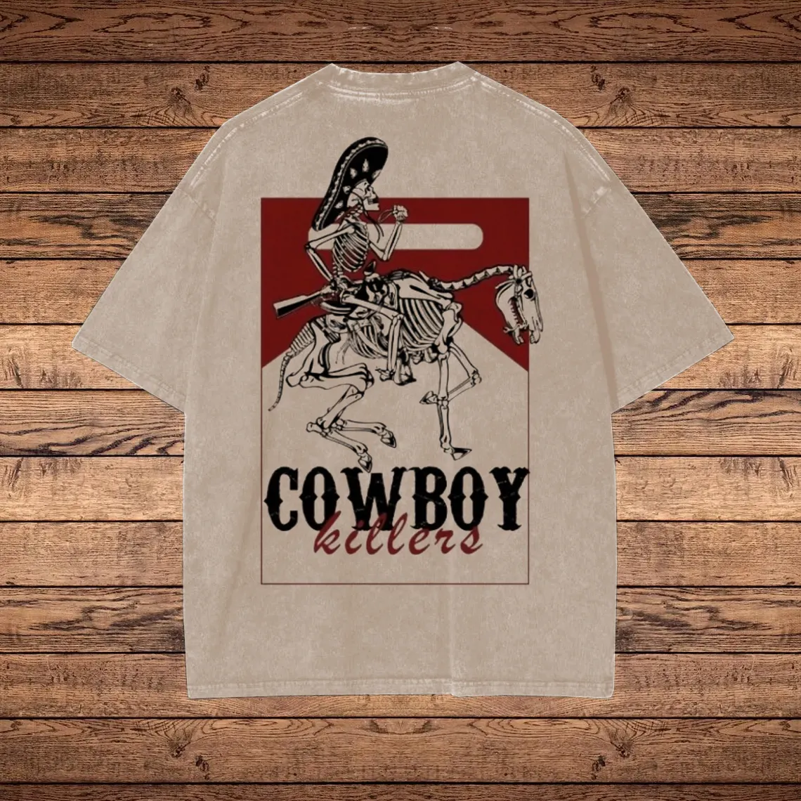 Cowboy Skeleton Graphic Print Washed T-shirt