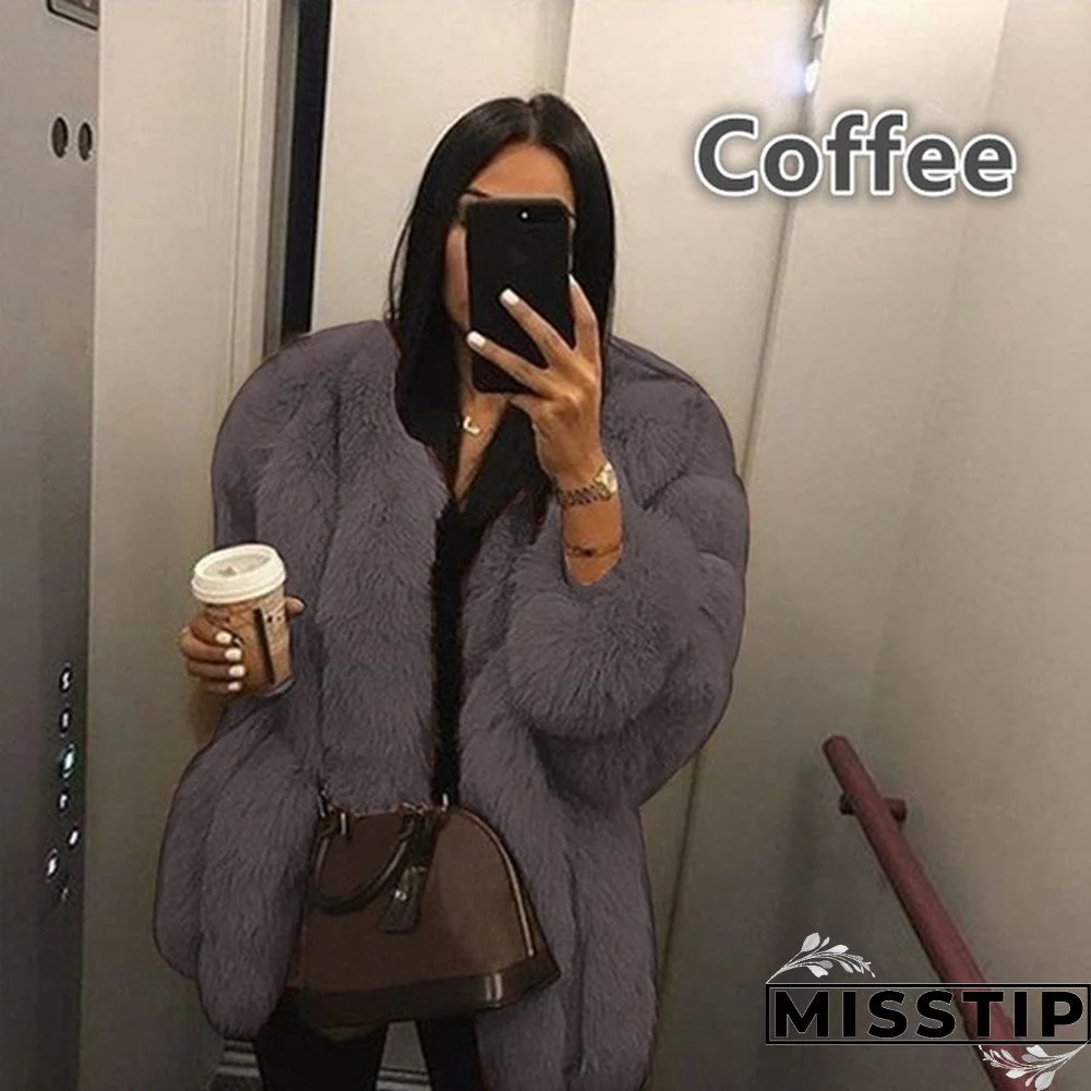 Women Winter Top Fashion Faux Fur Coat Elegant Thick Warm Outerwear Fake Fur Ladies Jacket Coat