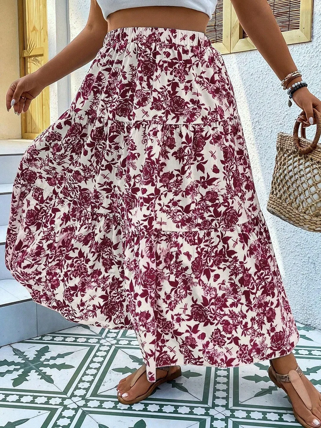 Uveng Uveng Women's Clothing 2024 Summer New Printed Woven Half-Dress Skirt