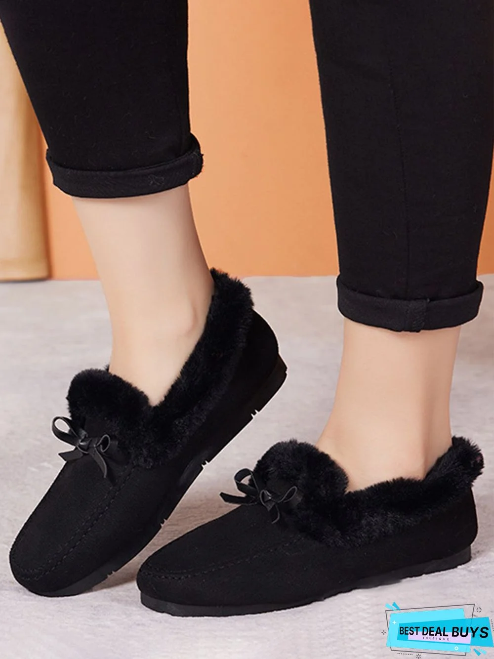 Winter Casual Non-Slip Furry Lined Flat Peas Shoes