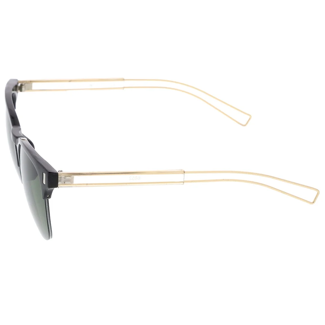 Semi Rimless Wire Hook Temples Square Lens Horn Rimmed glasses 56mm