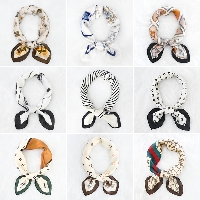 2 Pieces Women's Elegant Plaid Flower Horse Satin Silk Scarf