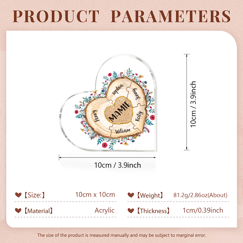 À ma Maman/Mamie - Plaque Acrylique Morceaux de coeur 6 Prénoms Personnalisés
