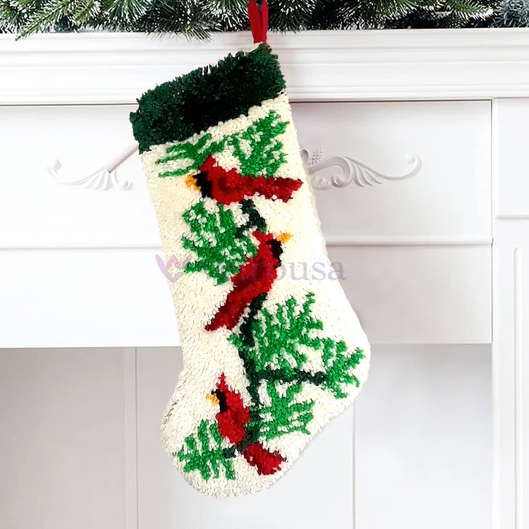Bird Christmas Stocking DIY Latch Hook Kits for Beginners veirousa