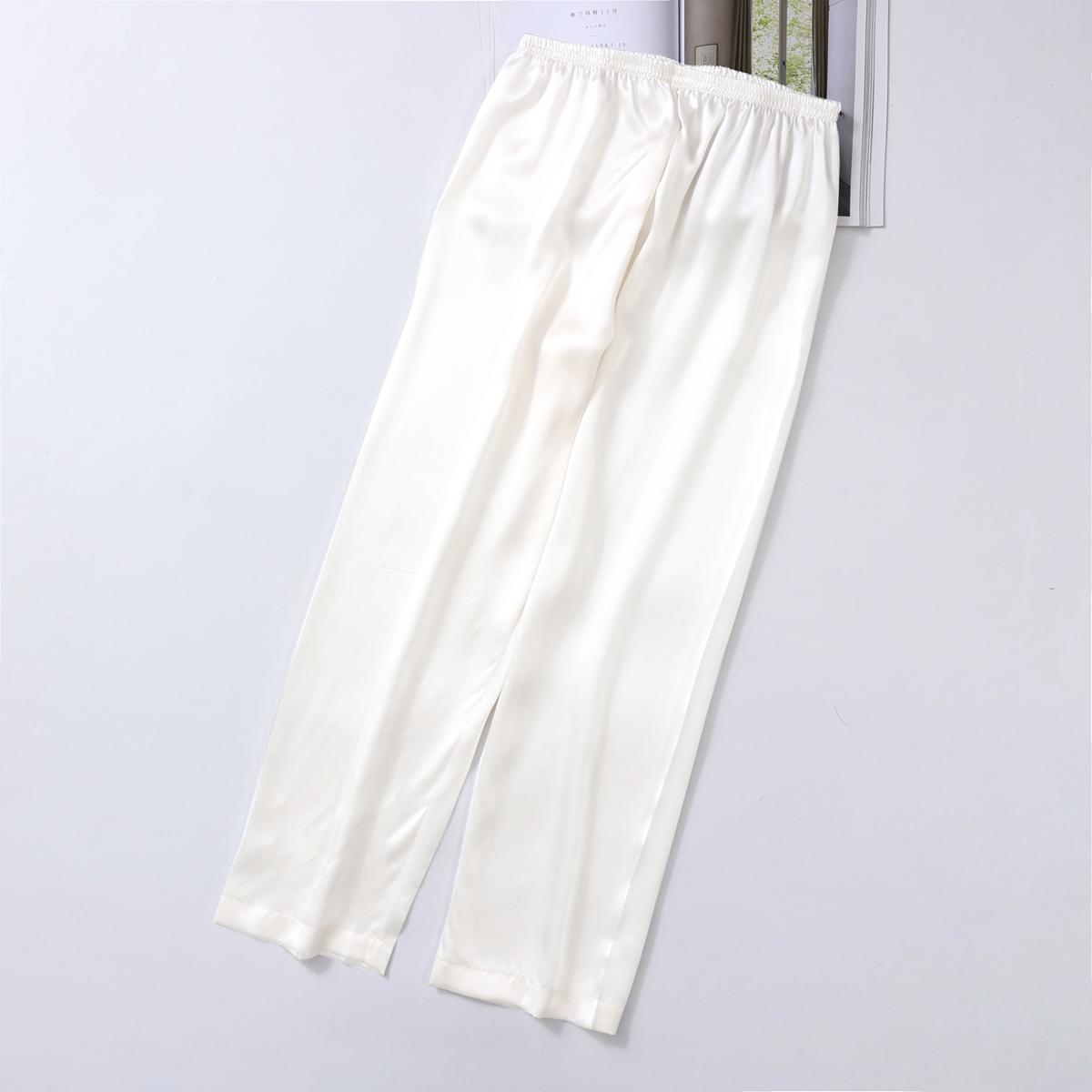 Silk Pajama Pants Home Trousers Straight-leg Style White