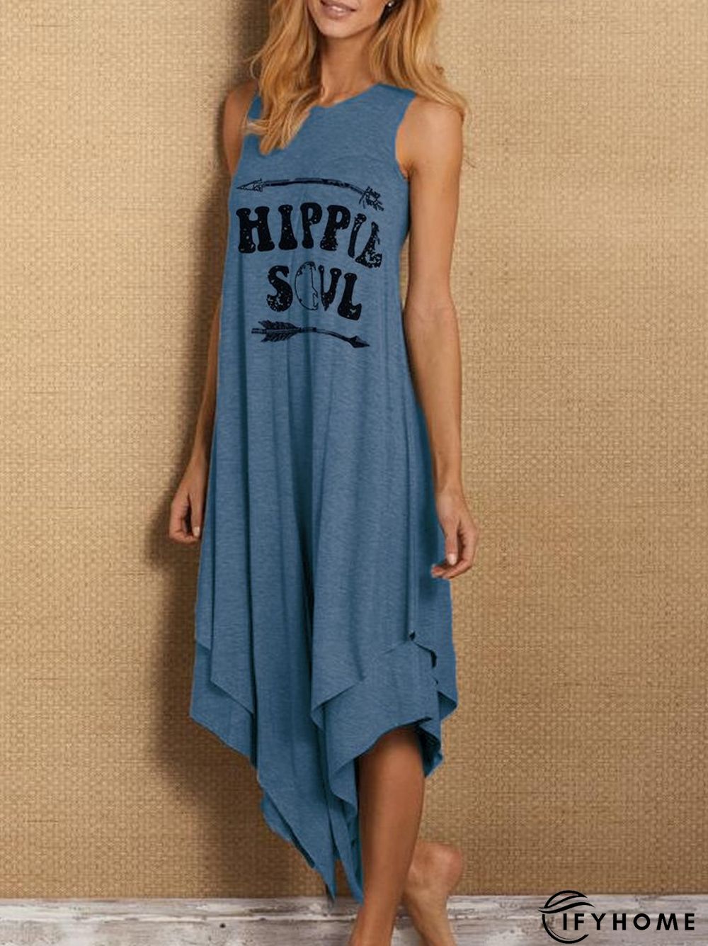 Sleeveless Asymmetric Letter Casual Knitting Dress | IFYHOME