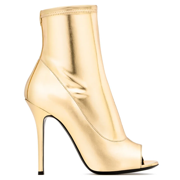 Metallic Gold Peep Toe Stiletto Ankle Boots - Vdcoo