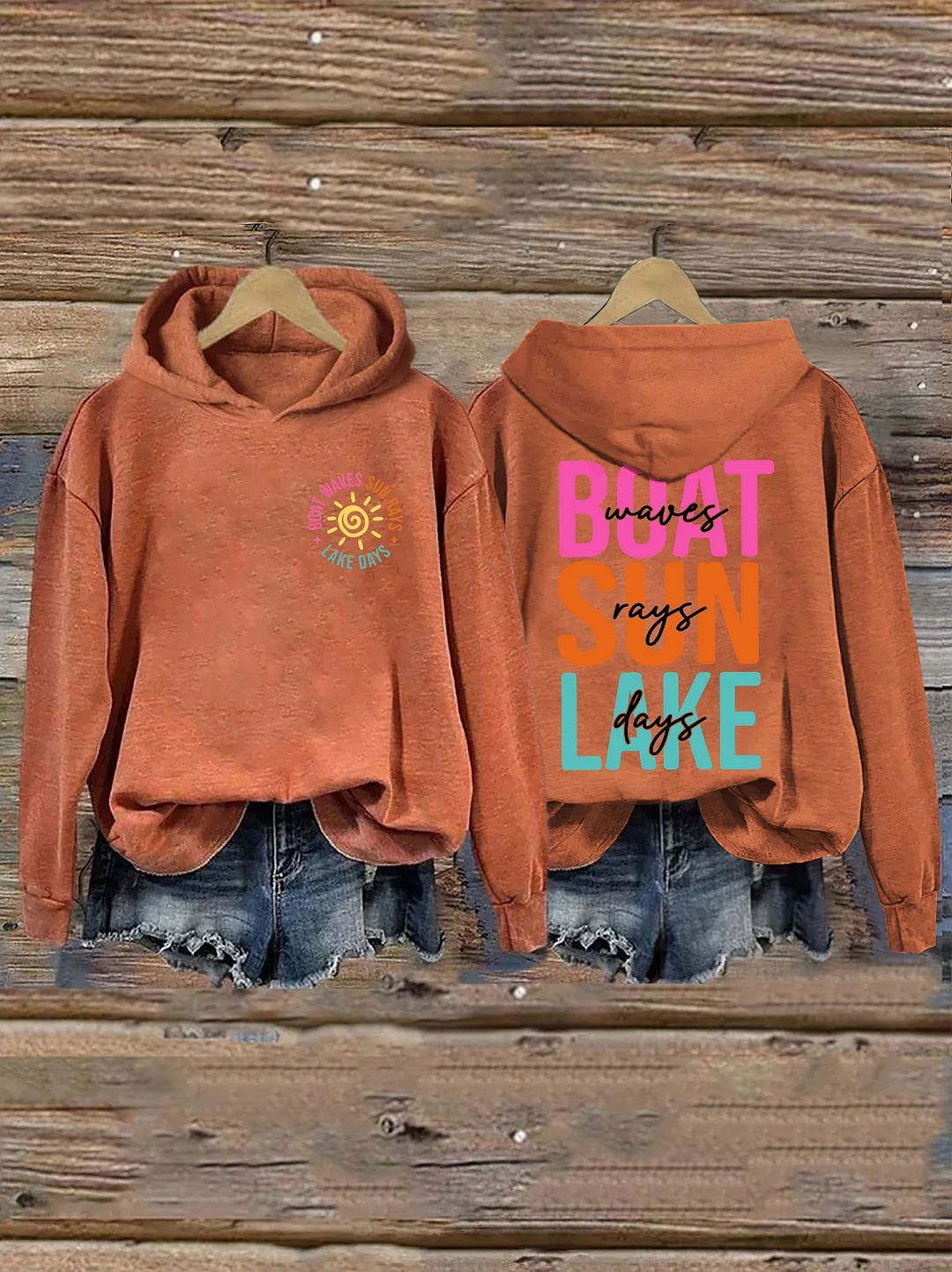 Boat Waves Sun Rays Lake Days Hoodie