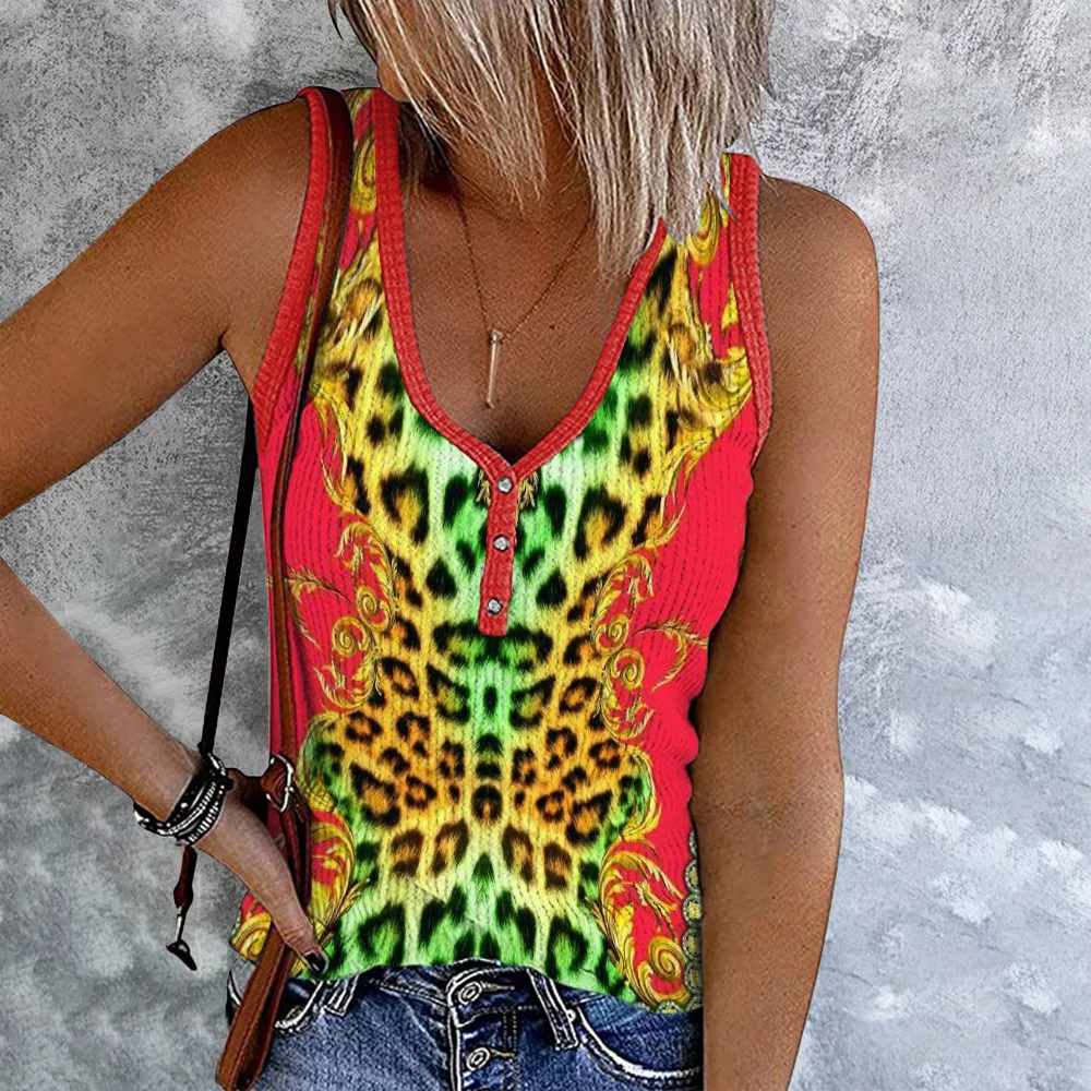 African Tribal Leopard Contrast Print Tank Top