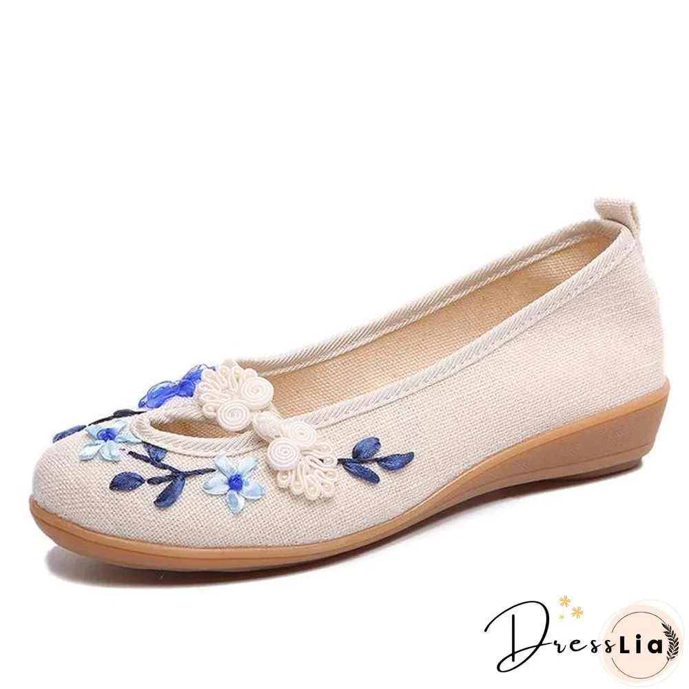 3D Flowers Women Linen Slip On Ballet Flats Breathable Fabric Shoes