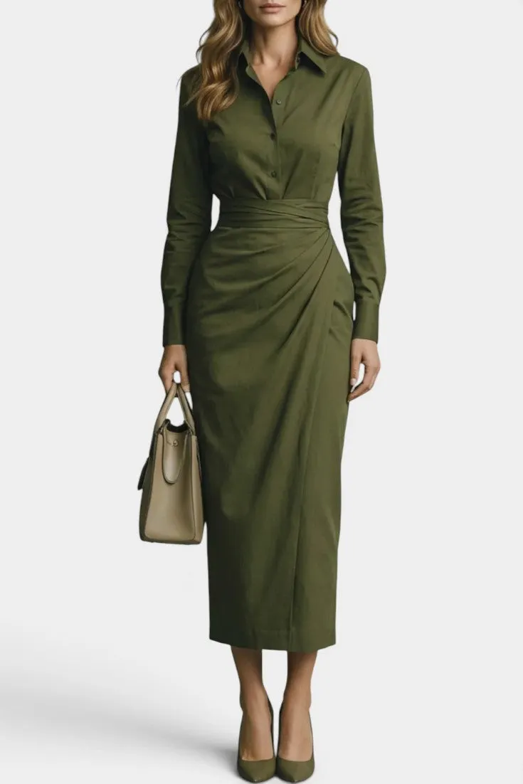 Shirt-Collar Wrap Dress with Belted Waist