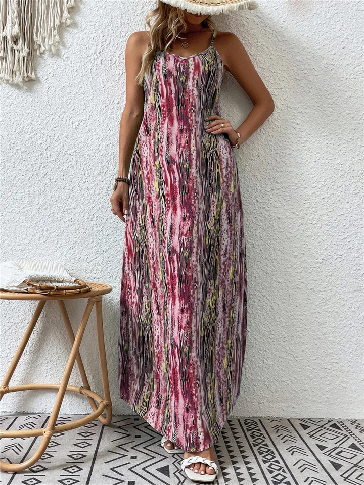 Spring and Summer in Europe and The United States Women's Trend Printing Gradient Irregular Halter Dress
